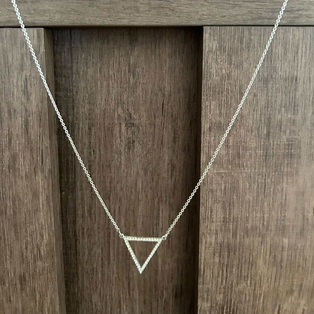 Lot of 3 Silver Necklaces Layered Hearts Diamond Bar & Triangle Necklace Set